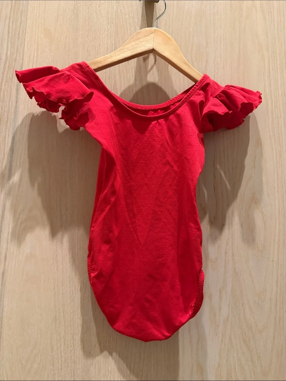 Girls Red Ruffle-Sleeve One-Piece Bodysuit